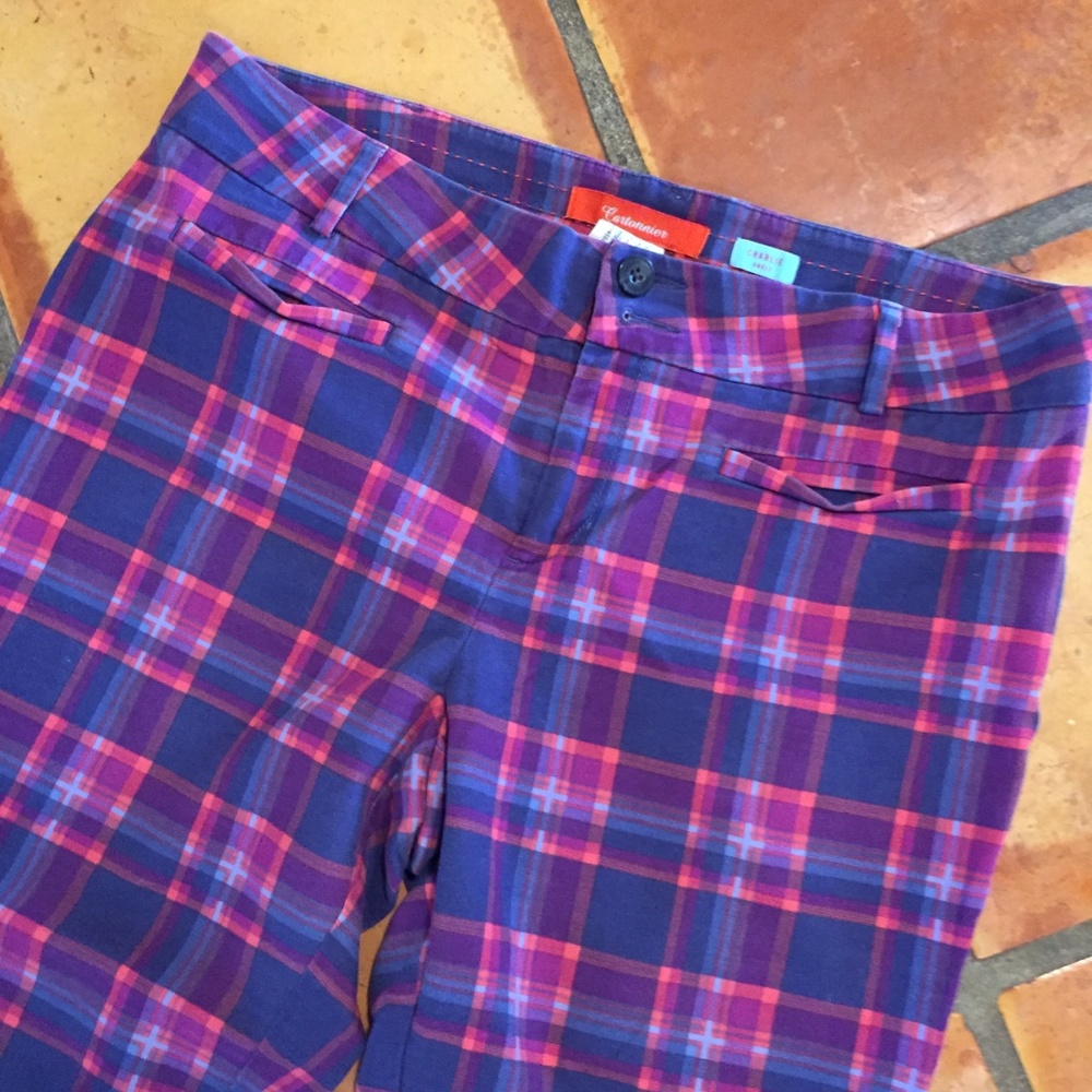 Cartonnier Charlie Plaid Ankle Pants Pink Purple